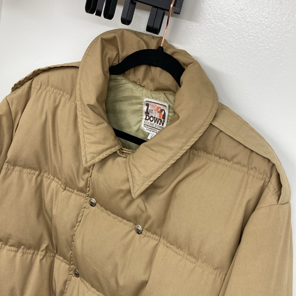 1st Down Y2K Puffer Down Coat Tan Long Middie Length Belted Khaki Trench EUC! - Picture 8 of 17